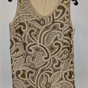 Elegant Beige and Gold Embroidered Dress